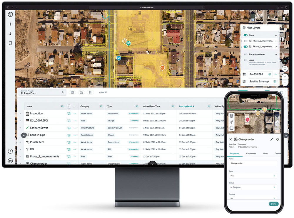 Unearth's Mobile GIS on a desktop and phone
