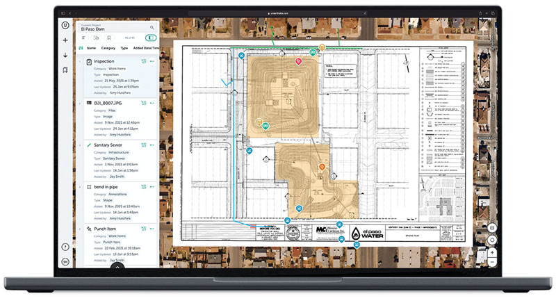 a construction drawing geolocated on a laptop