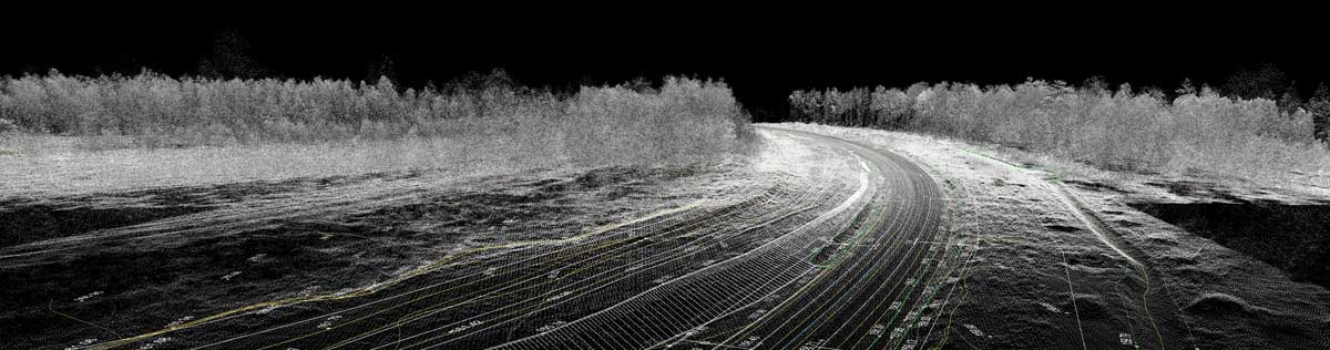 lidar data representing a road and woods
