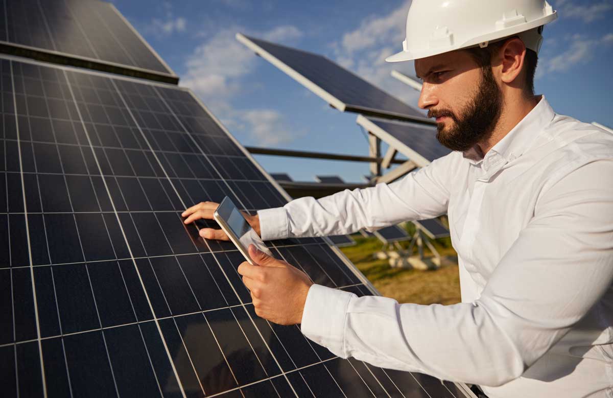 a solar developer referencing GIS data on their phone