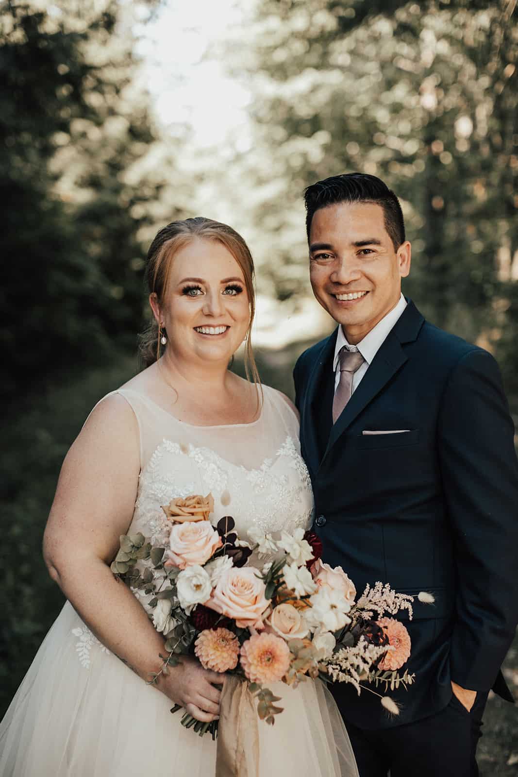 Bride and groom posing for photos