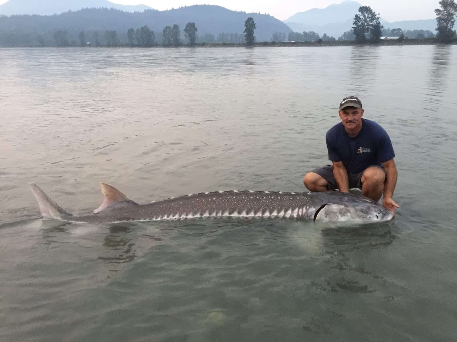 A man holding a large fish in the water