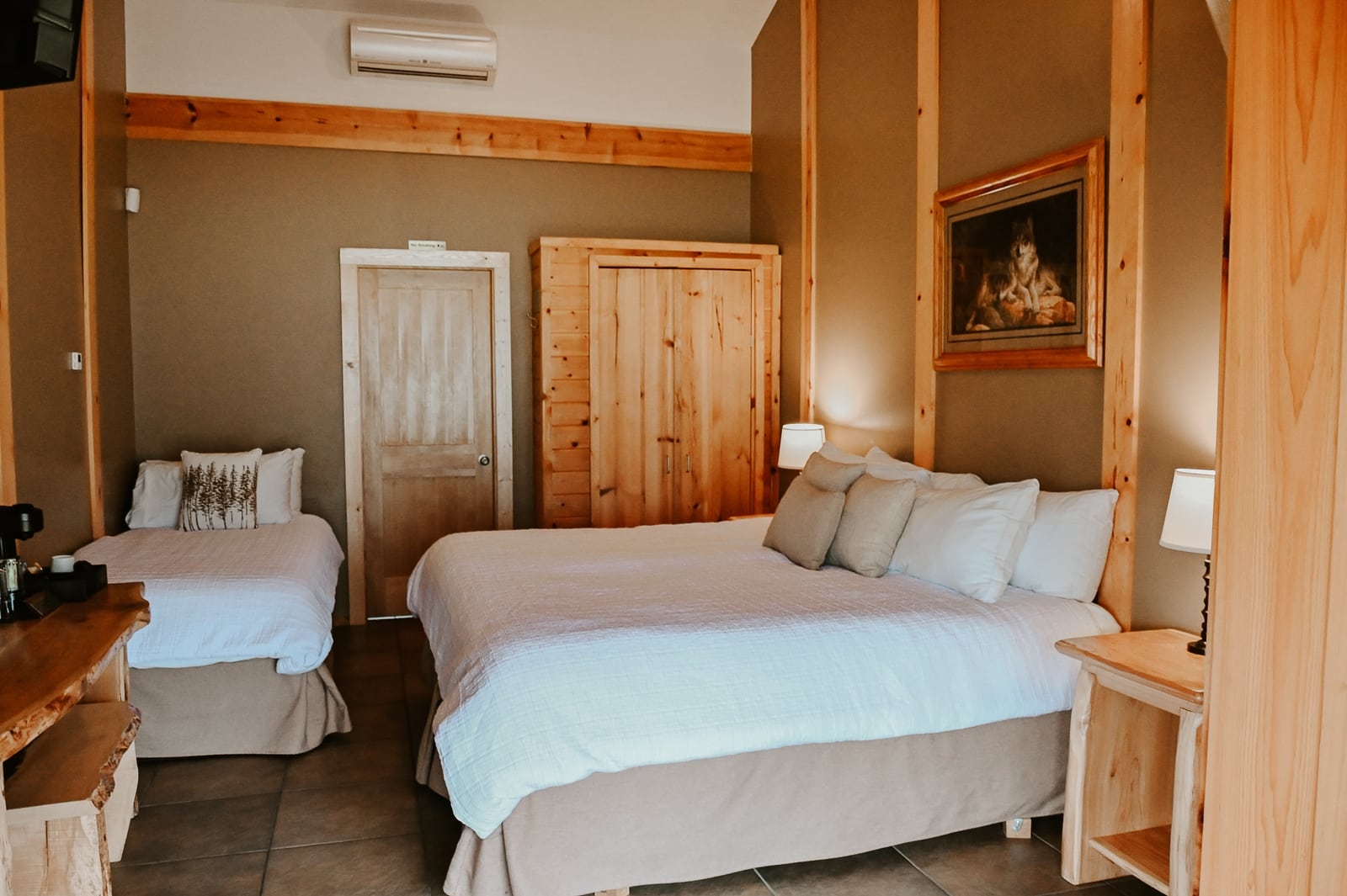 A room with two beds