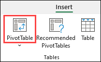 A screenshot of the Insert to PivotTable menu in Microsoft Excel.
