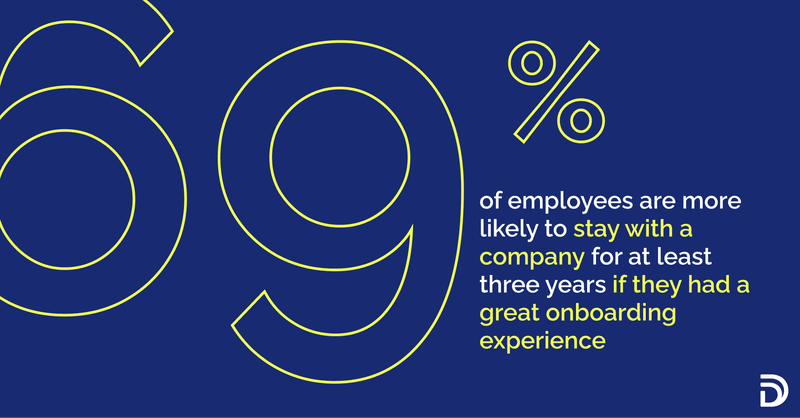 69% of employees are more likely to stay with a company for at least three years if they had a great onboarding experience