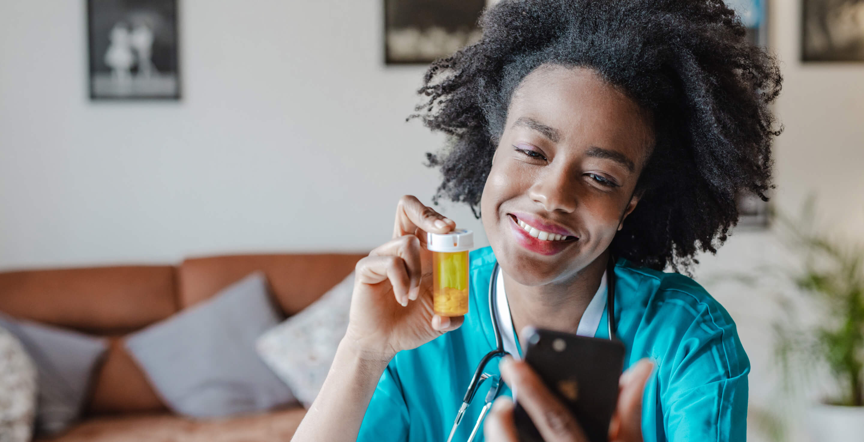 A nurse providing directions about a medication via a telemedicine conference