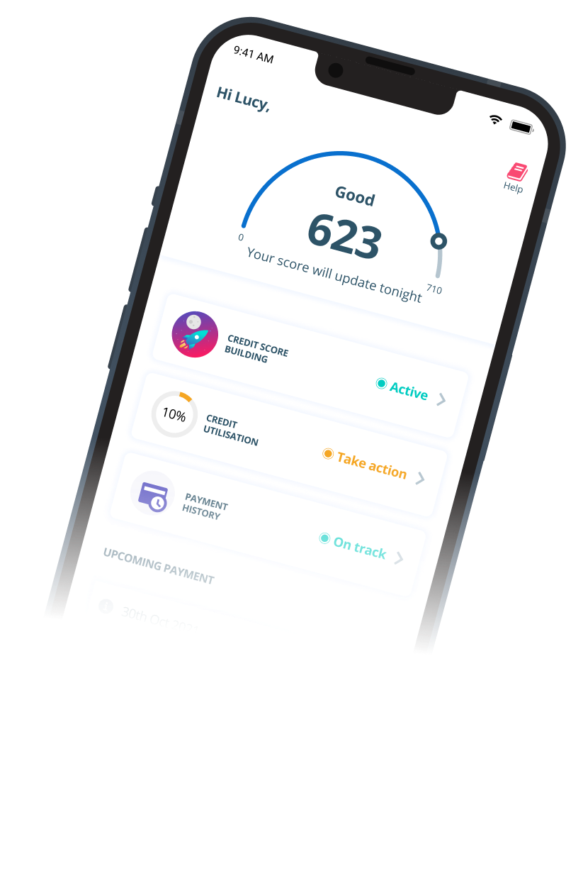 Iphone mockup with a credit score of 623 being shown