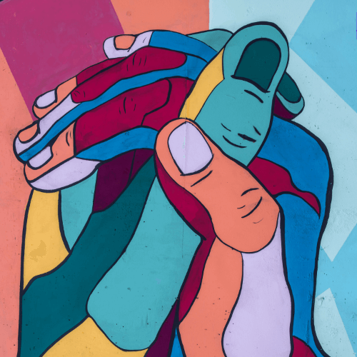 Geometric image of two hands holding