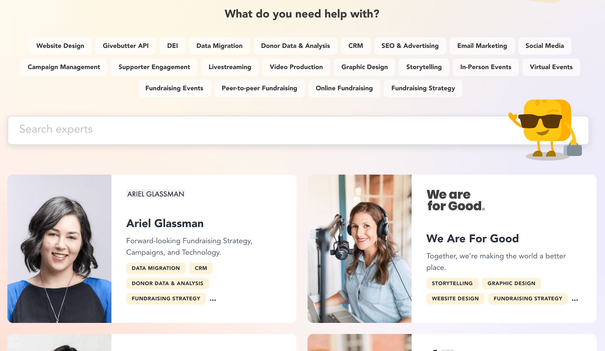 Givebutter Experts landing page