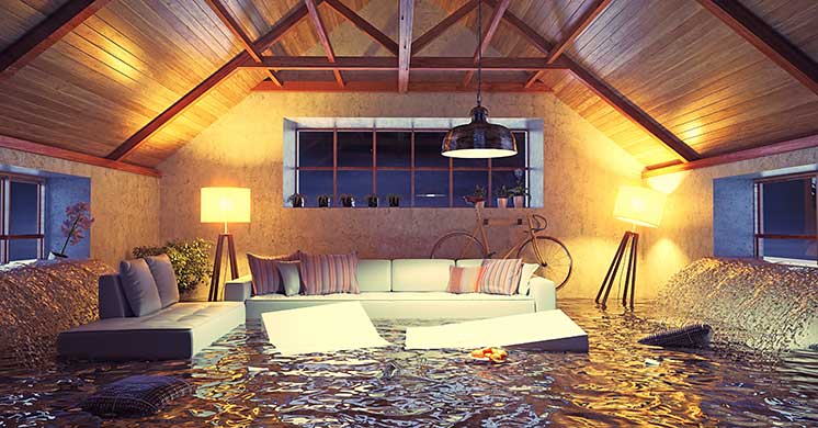 Living room with two feet of water around furniture