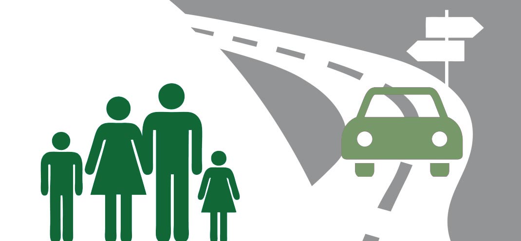 Graphic of a family and car on the road