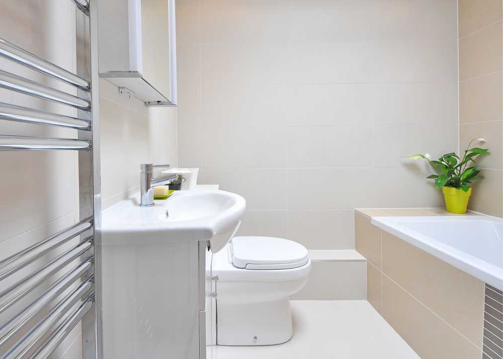 toilet in modern bathroom used to illustrate a septic system