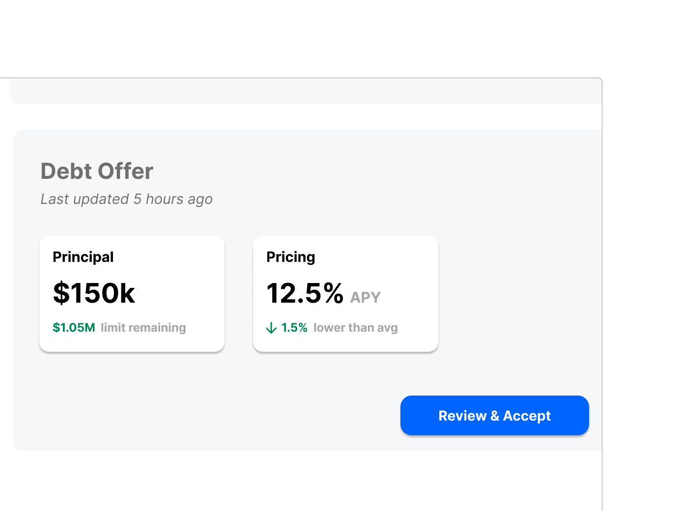 Product design image showing debt checkout zoomed in.