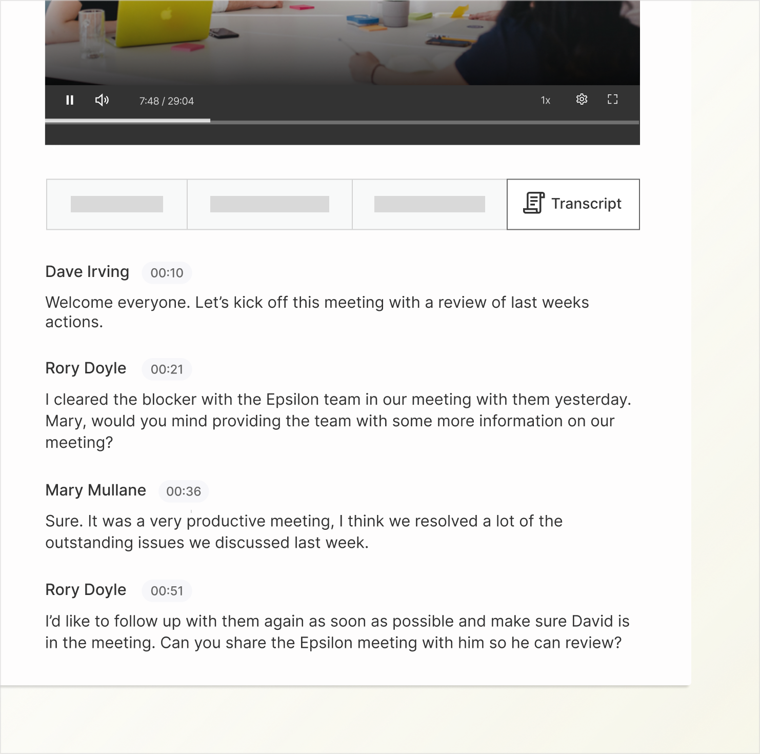 Product image of Clearword transcription in the single meeting page