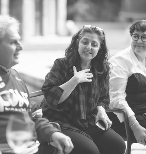 A group of people talking.