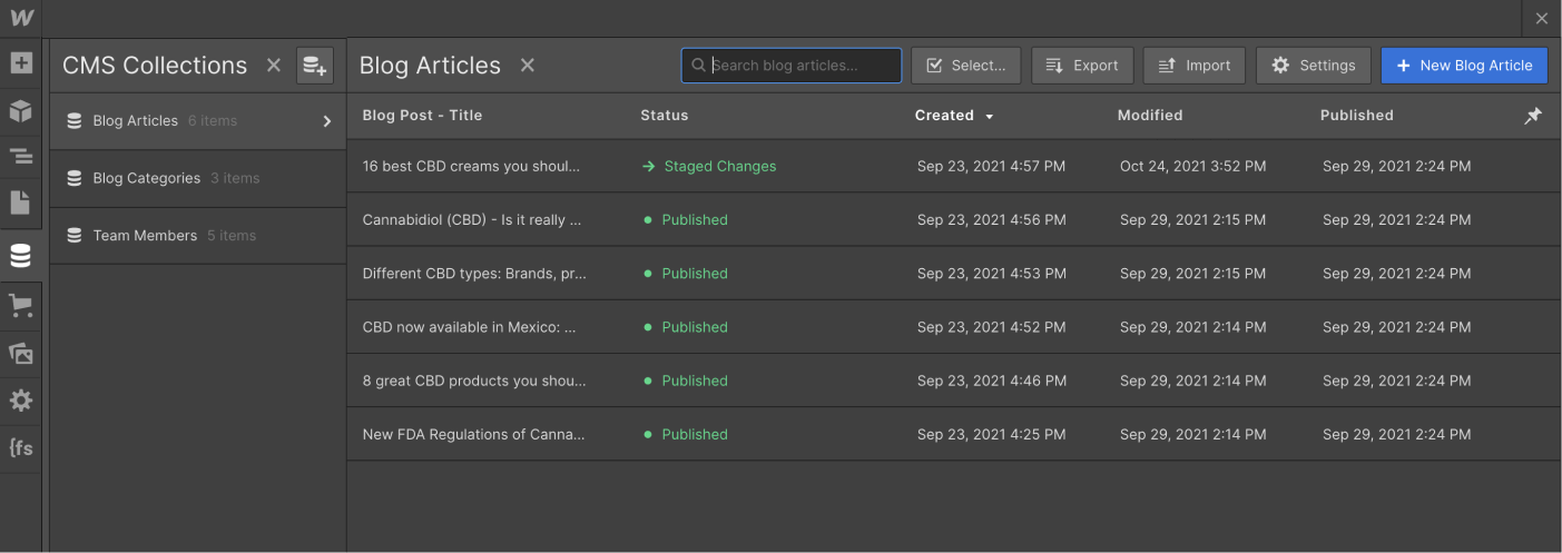 CMS Collection - CBD X Webflow Template