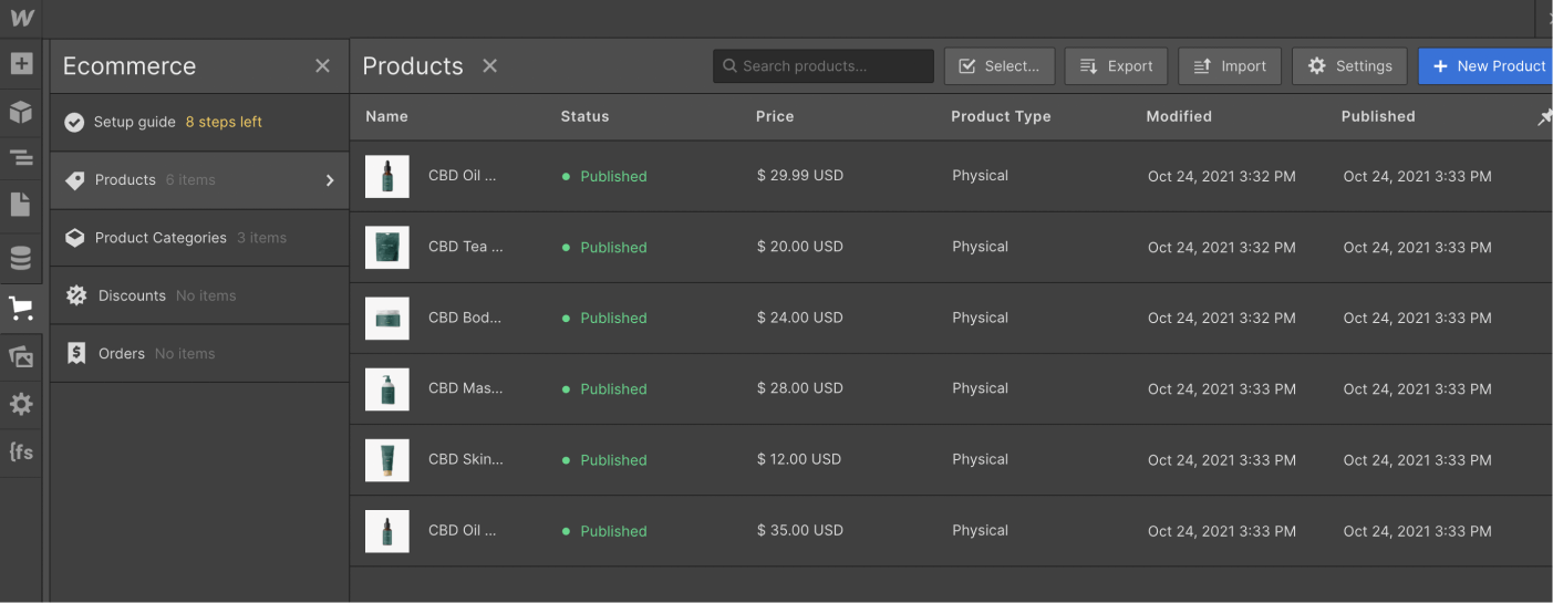 eCommerce Products - CBD X Webflow Template