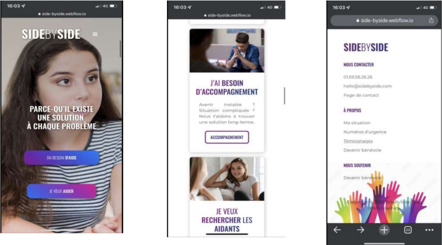 capture projet SidebySide en Webflow