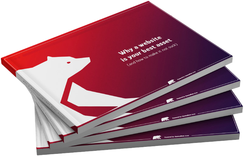 Graphic of the cool free thing, showing a pile of books of 'How to make your website not suck'