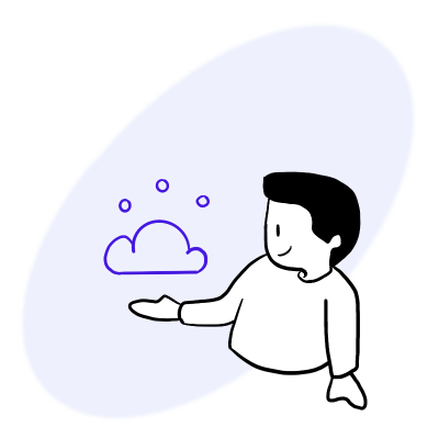 A smiling character holding the Bearer logo