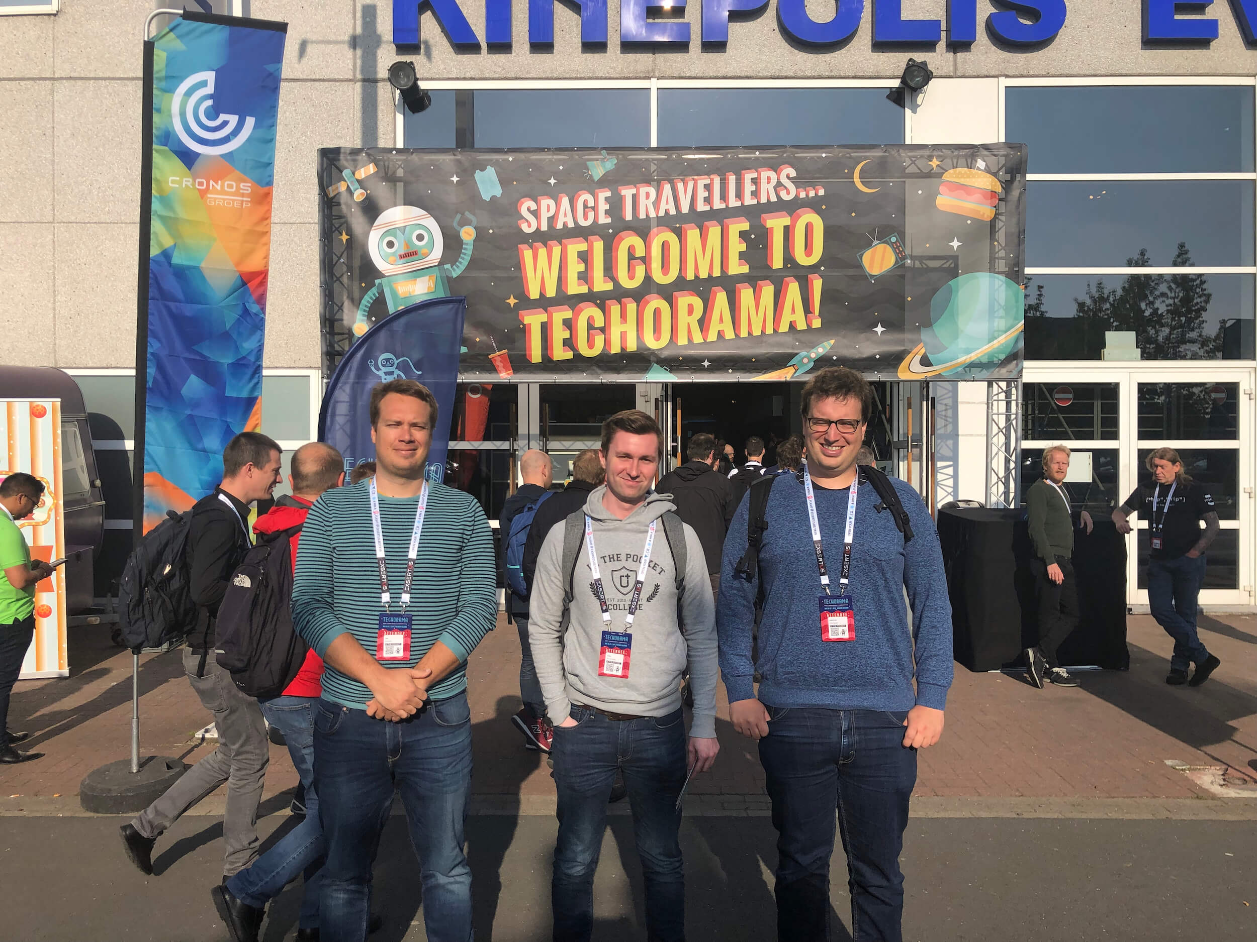 Tim, Yves and Kristof in front of the Techorama entrance