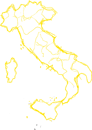 A yellow illustration of the Italian map