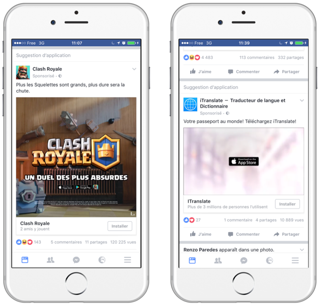 Exemple de format mobile Facebook pour téléchargement d’application