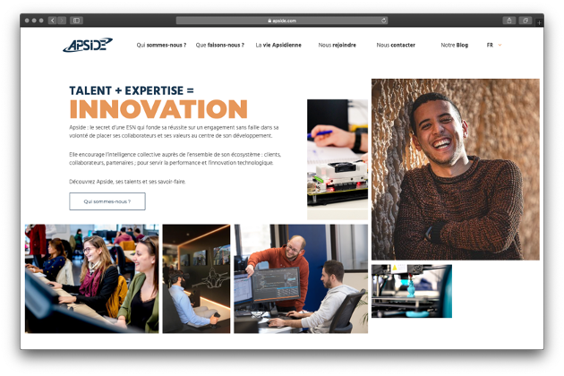 Capture d'écran de la homepage du nouveau site Apside.com