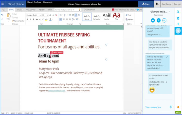 Collaboration sur Word avec visio-conférence et chat