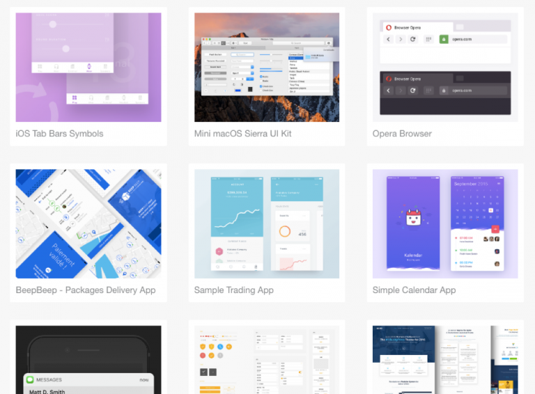 Exemple de ressources prêtes à l'emploi fournies par l’application Sketch