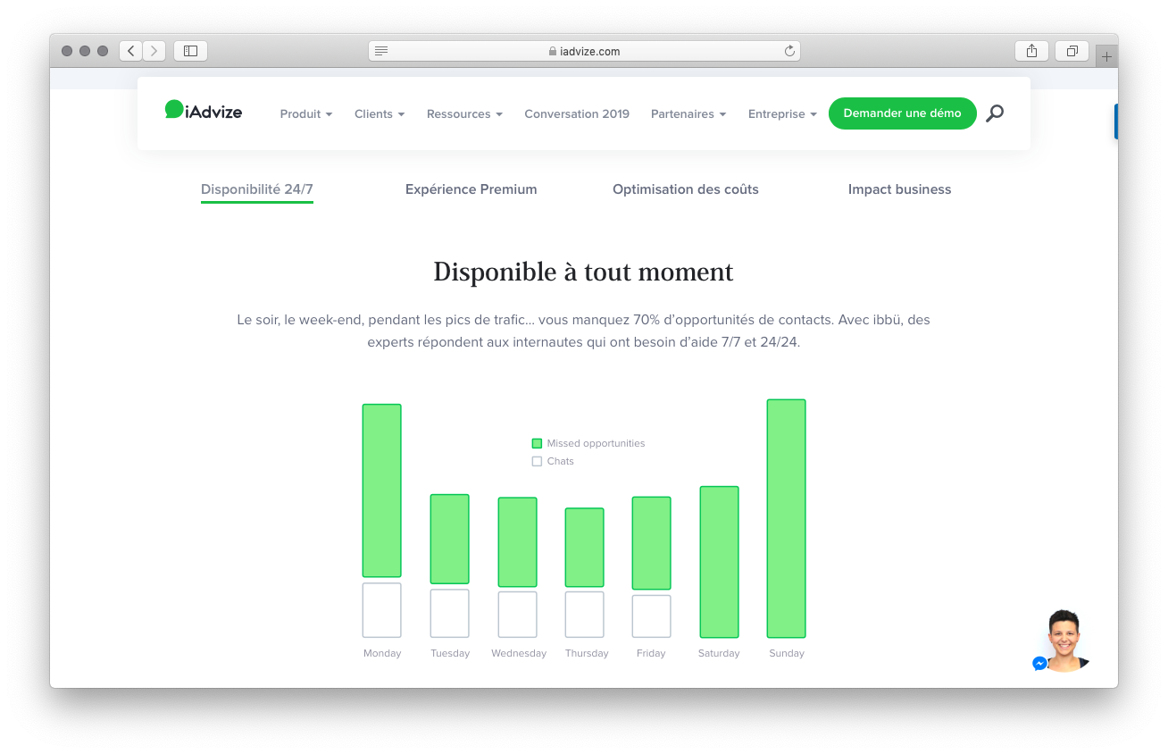 Capture d'écran du site iadvize, proposant la communauté ibbü aux entreprises