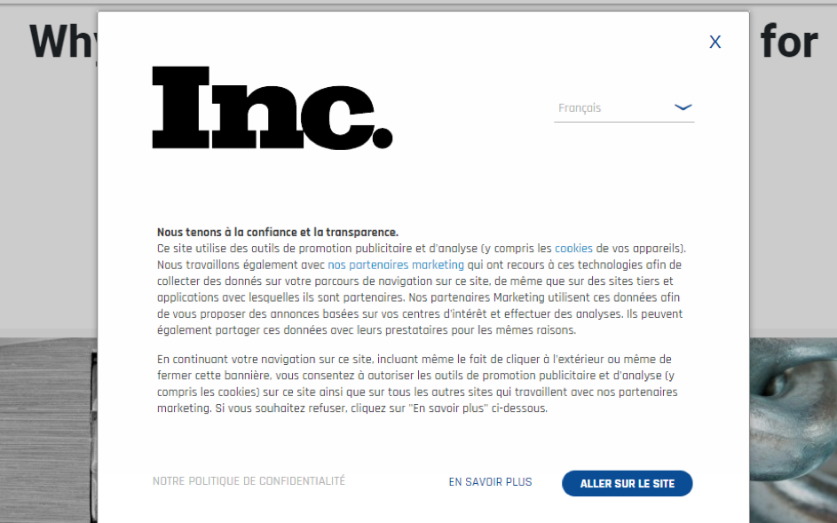 Le RGPD vu d'ailleurs Screenshot Inc.com