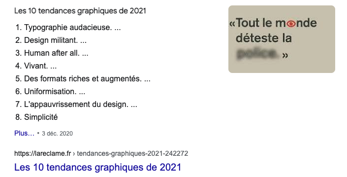 Exemple d'une featured snippet ou position 0 Google