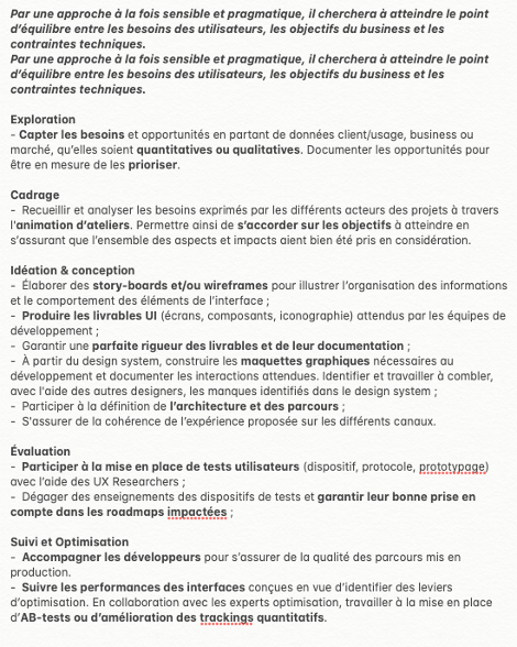 Offre d'emploi pour poste de product designer junior