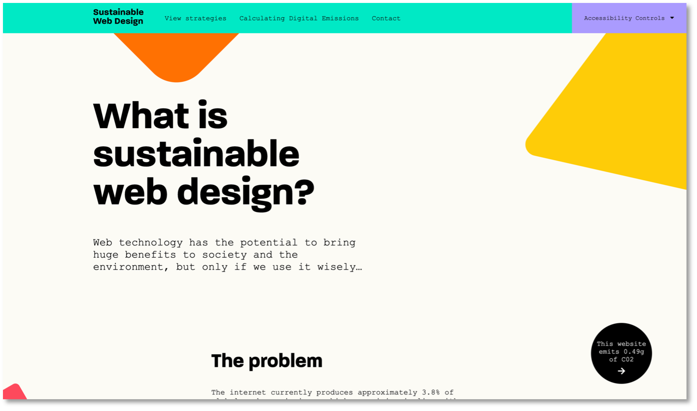 Capture d'écran de la homepage de Sustainable Web Design