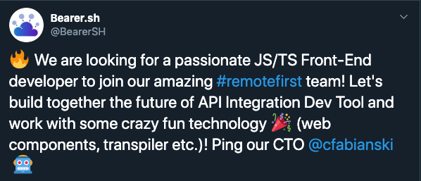 A tweet to about a job offer.