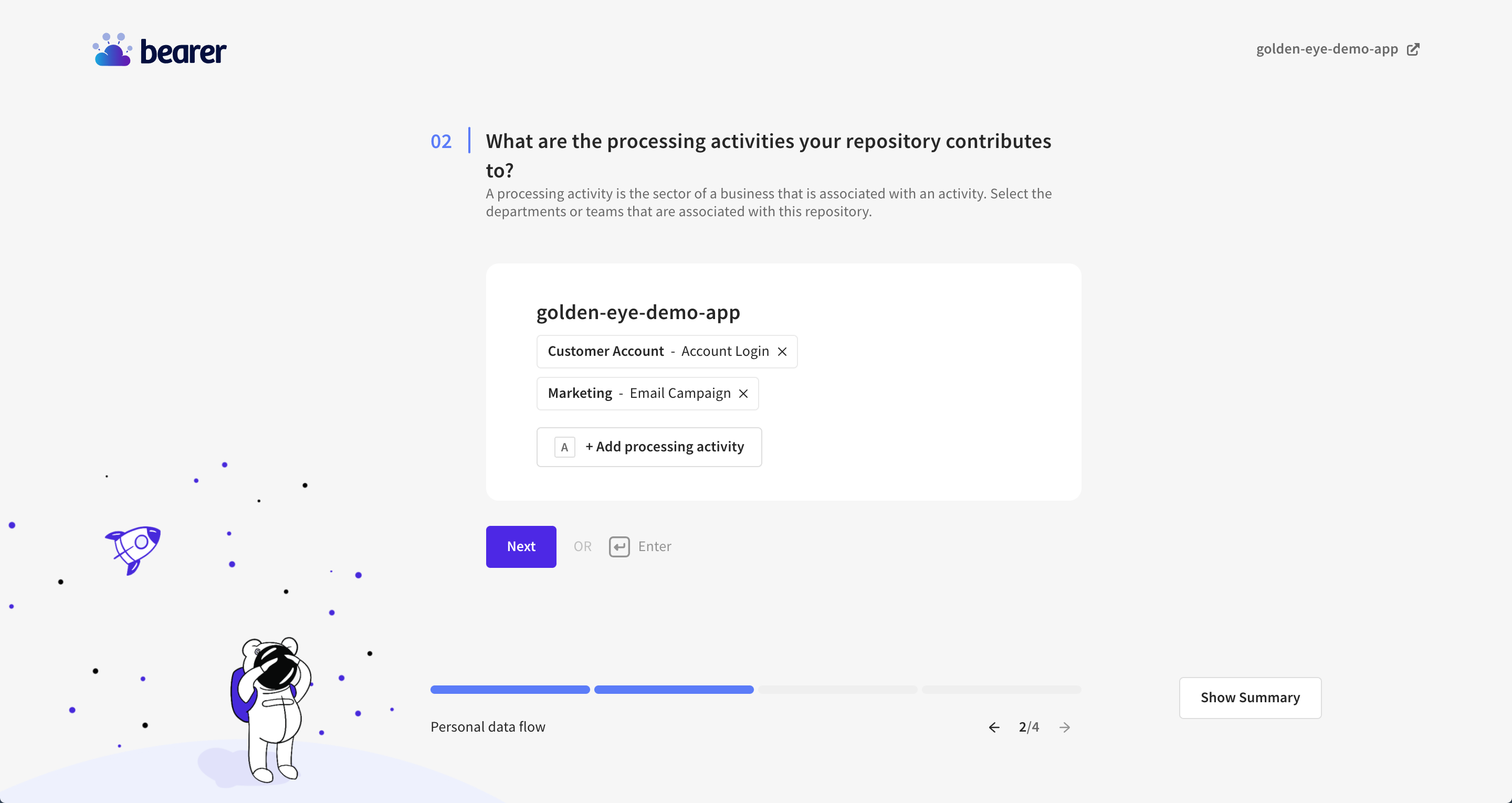 A screenshot of Bearer application: the engineering survey.