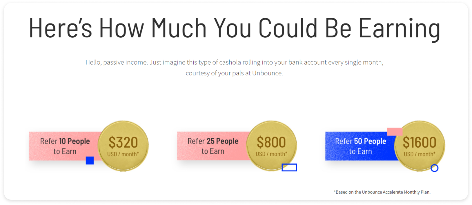 Screenshot of Unbounce's partner program webpage discussing potential earnings from becoming a partner