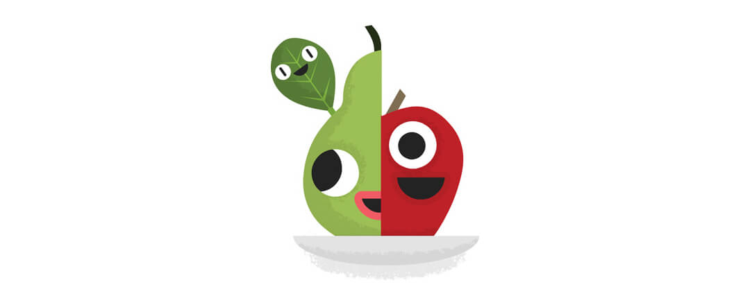 Half pear, Half apple, one spinach leaf