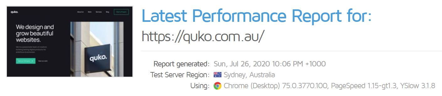 Quko Studio Website Performance Report GTmetrix