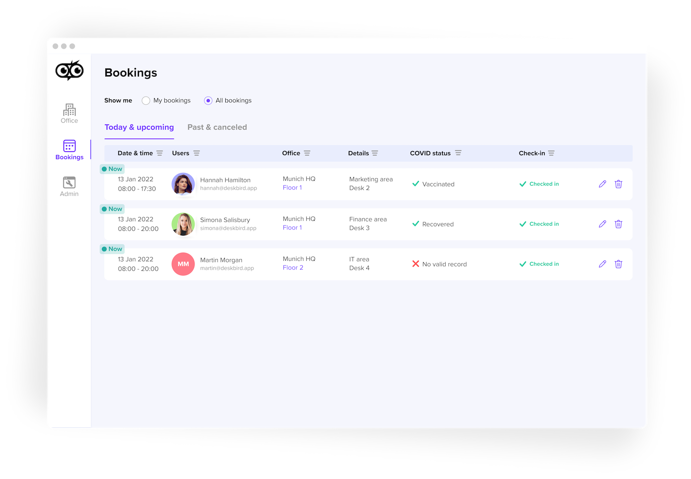Covid screening deskbird software