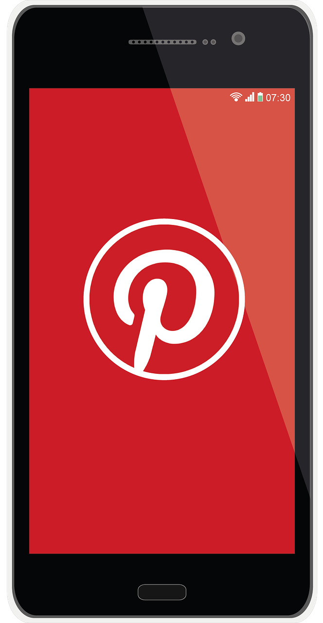 a graphic of an iPhone showing the Pinterest logo.