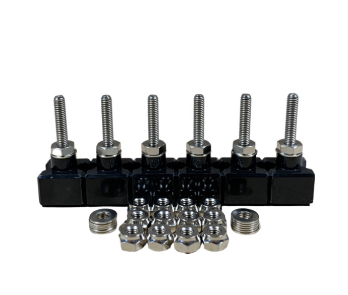 BLOCK TERMINAL1 X 6 W/FLAT WASHERS, CLAMP NUTS, BEVELED WASHERS