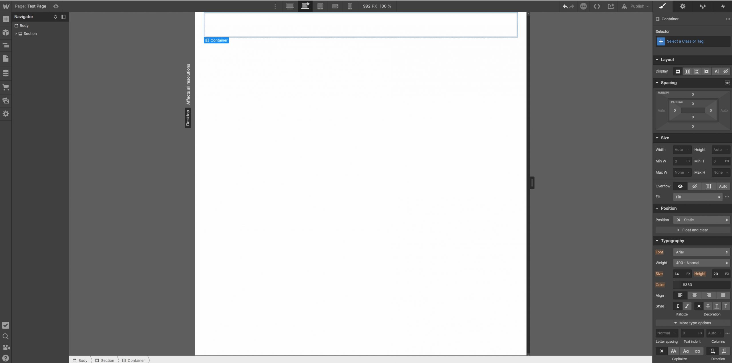Image of the main user interface of the Webflow web interface