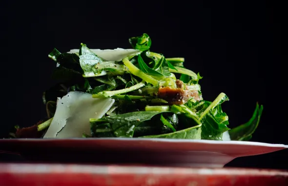 Dramatic close-up photo of a plate of salad.