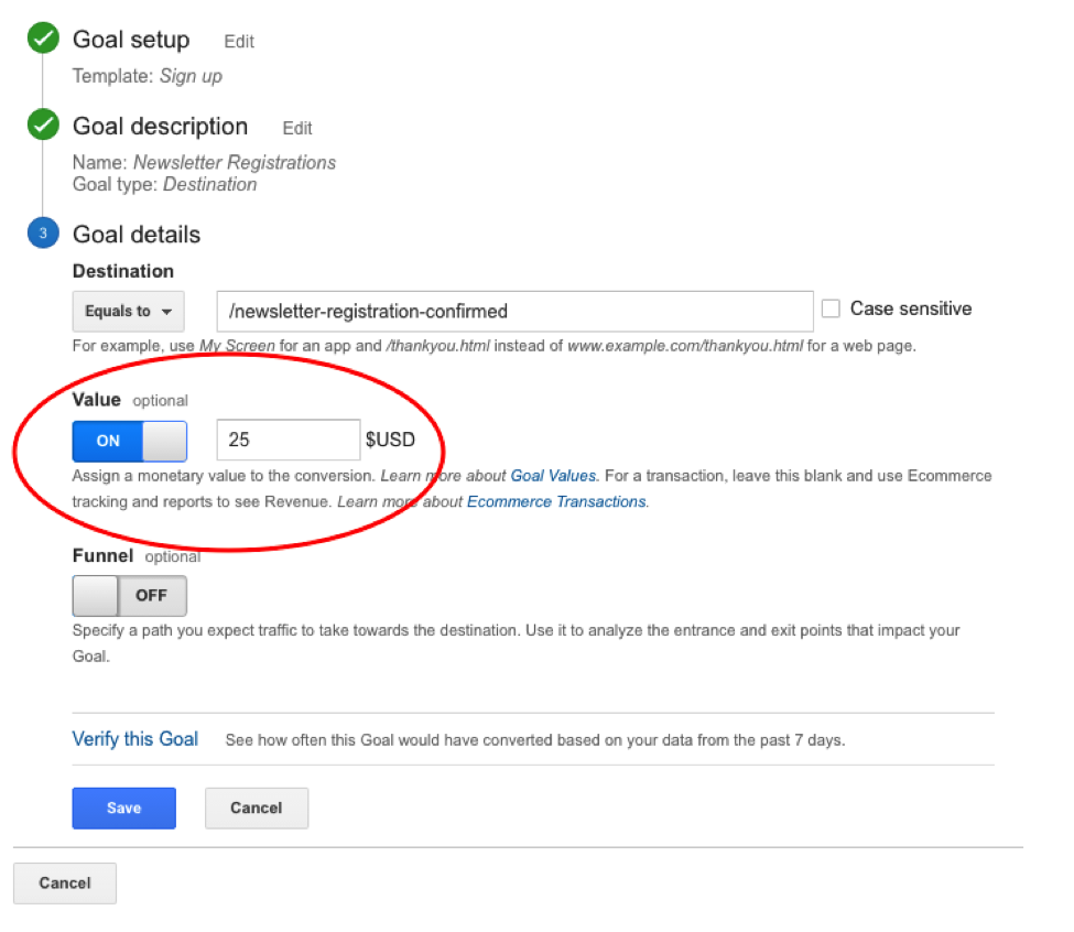 Google Analytics set goals