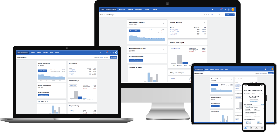 cloud accounting software on smart phone, tablet, laptop and desktop computer