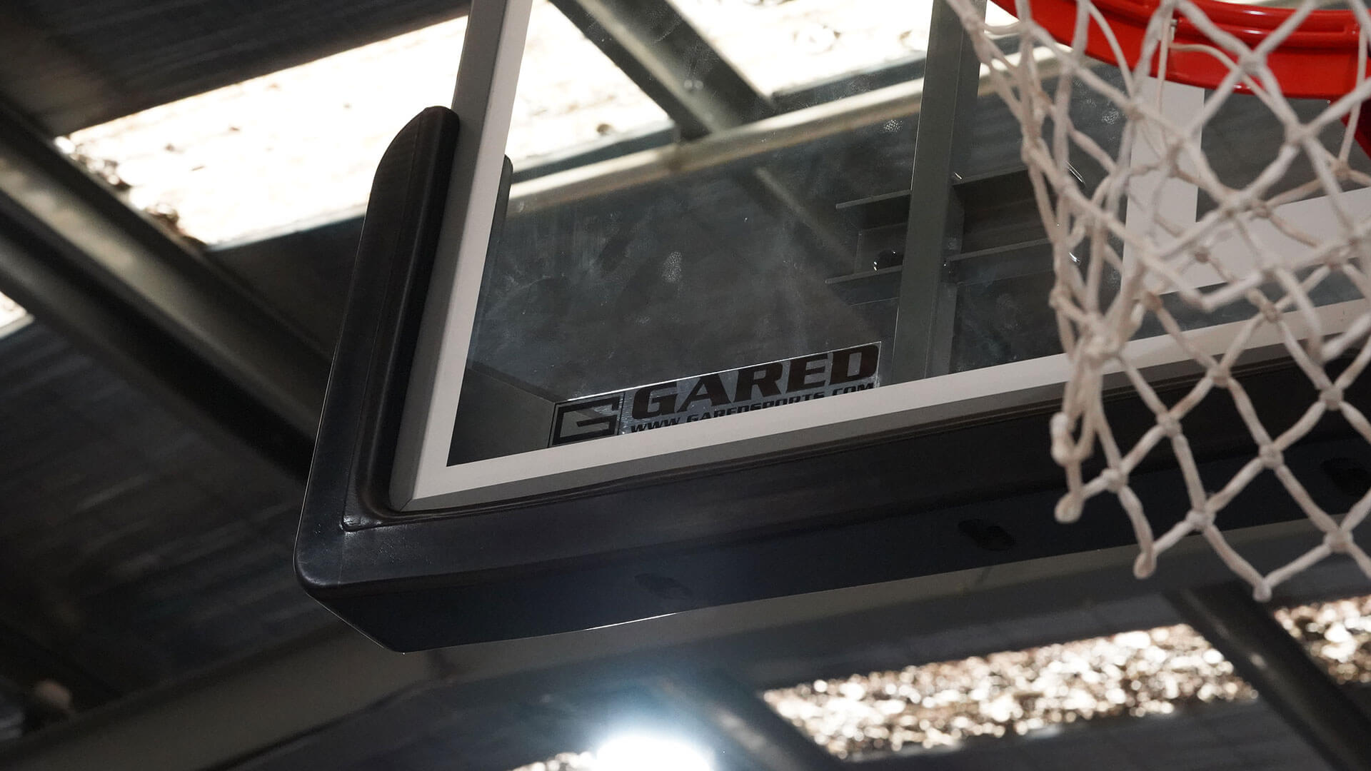 Bottom view of a basketball ring