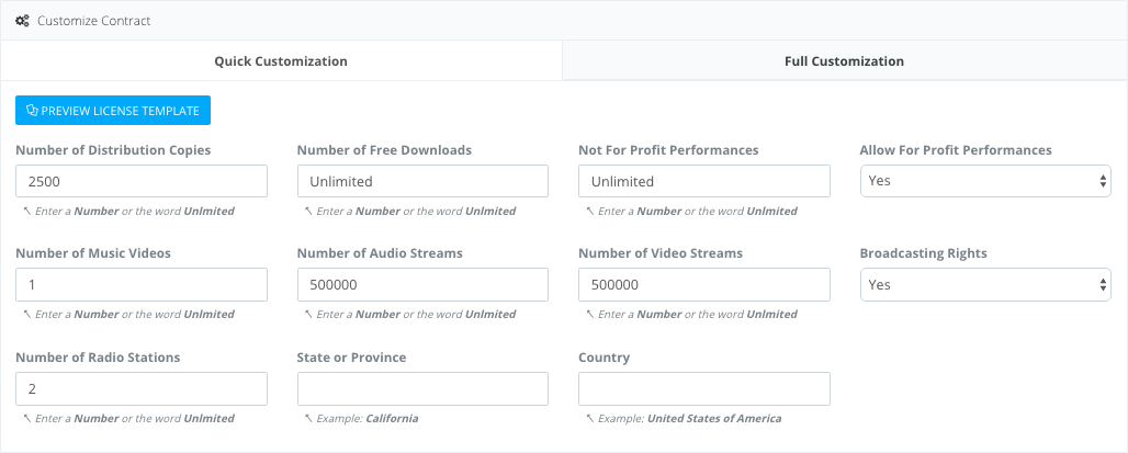 BeatStars Quick Customization Licensing Fields