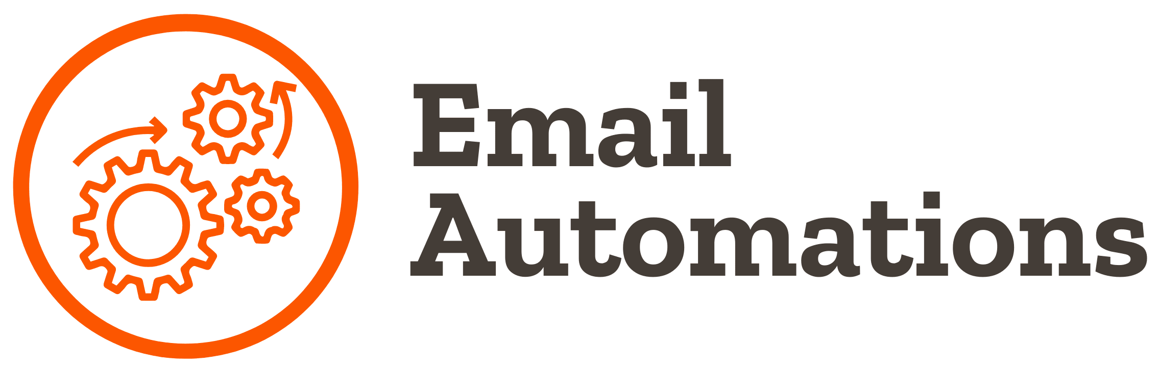Icon of gears turning, symbolized by arrows, with written text to the right of it saying Email Automations
